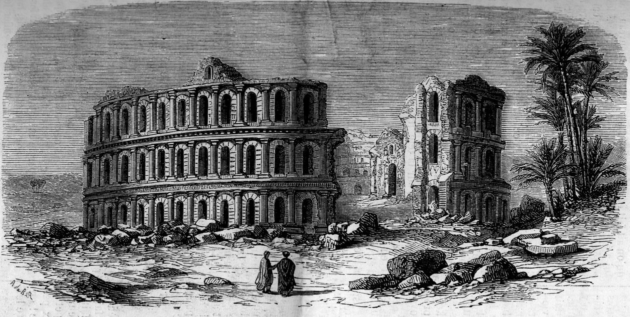 Starověká architektura: římský amfiteatr (3. století) v El Djem (El Jem), Tunisko od French School