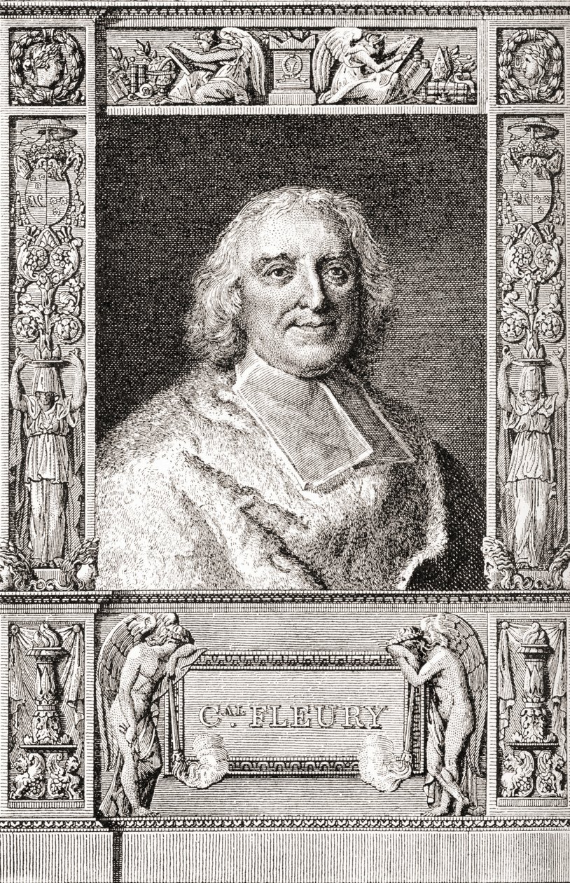 André-Hercule de Fleury, biskup z Fréjus, 1653 1743. Francouzský kardinál a hlavní ministr Ludvíka XV. Z knihy Les Heures Libres vydané v roce 1908. od French School