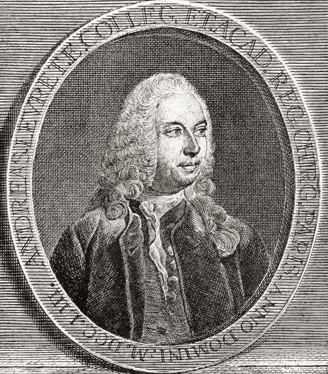 André Levret, 1703 1780. Francouzský porodník. Z Les Heures Libres vydané v roce 1908. od French School