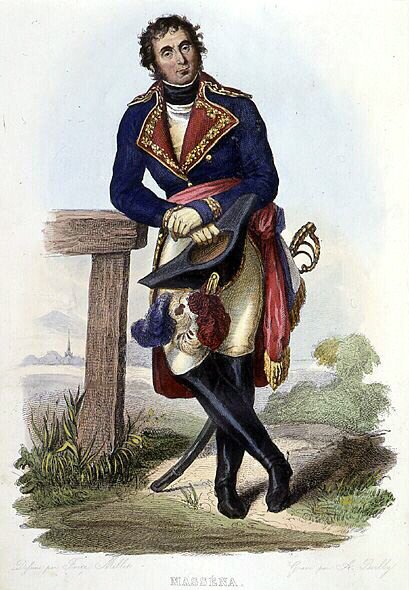 Andre Massena (1758-1817), Marechal z Francie, vévoda z Rivoli. v Ed. Mennechet, "" Le Plutarque francais "" od French School