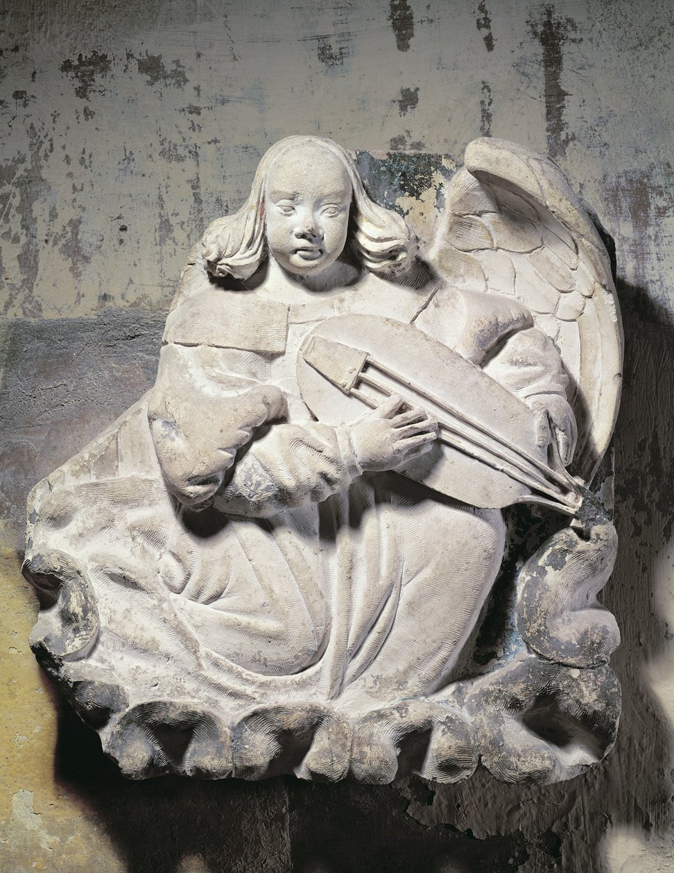 Angel Musician hrající na strunný nástroj (basreliéf) od French School