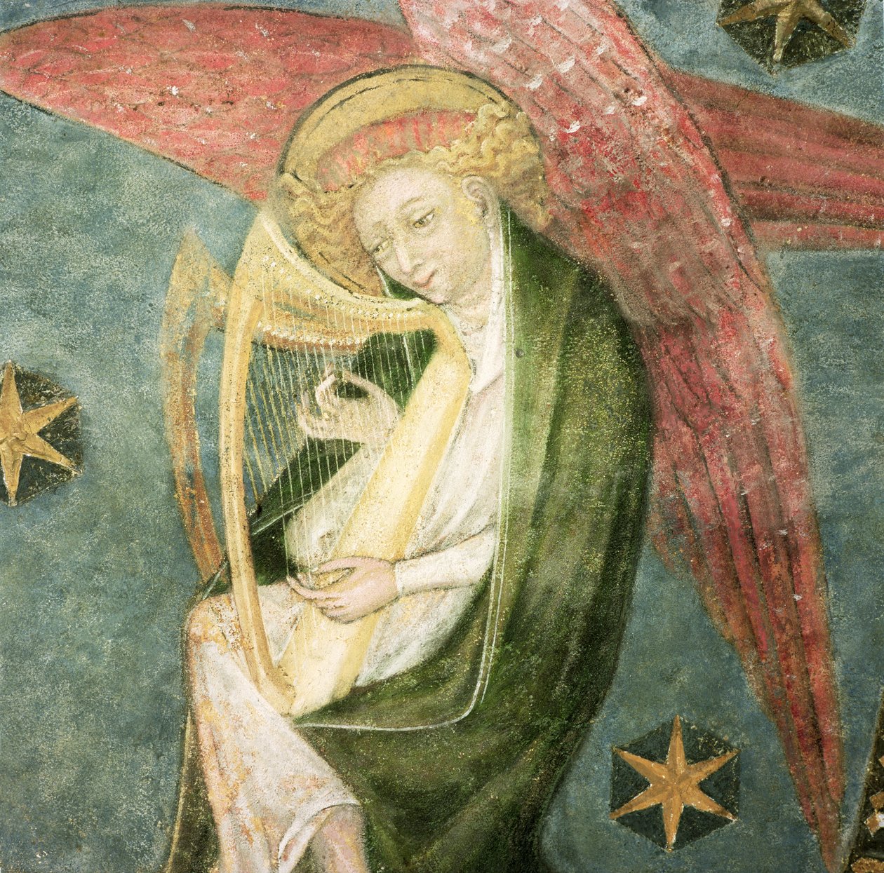 Andělský hudebník hrající na harfu, detail z klenby krypty od French School