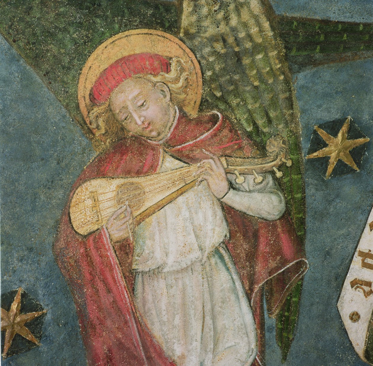 Andělský hudebník hrající na mandoru, detail z klenby krypty od French School