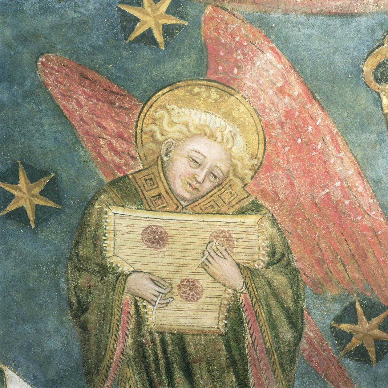 Andělský hudebník hrající na žaltář, detail z klenby krypty od French School