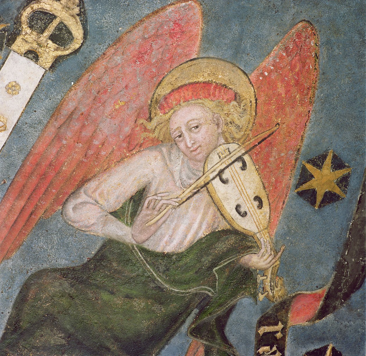Andělský hudebník hrající na violu, detail z klenby krypty od French School