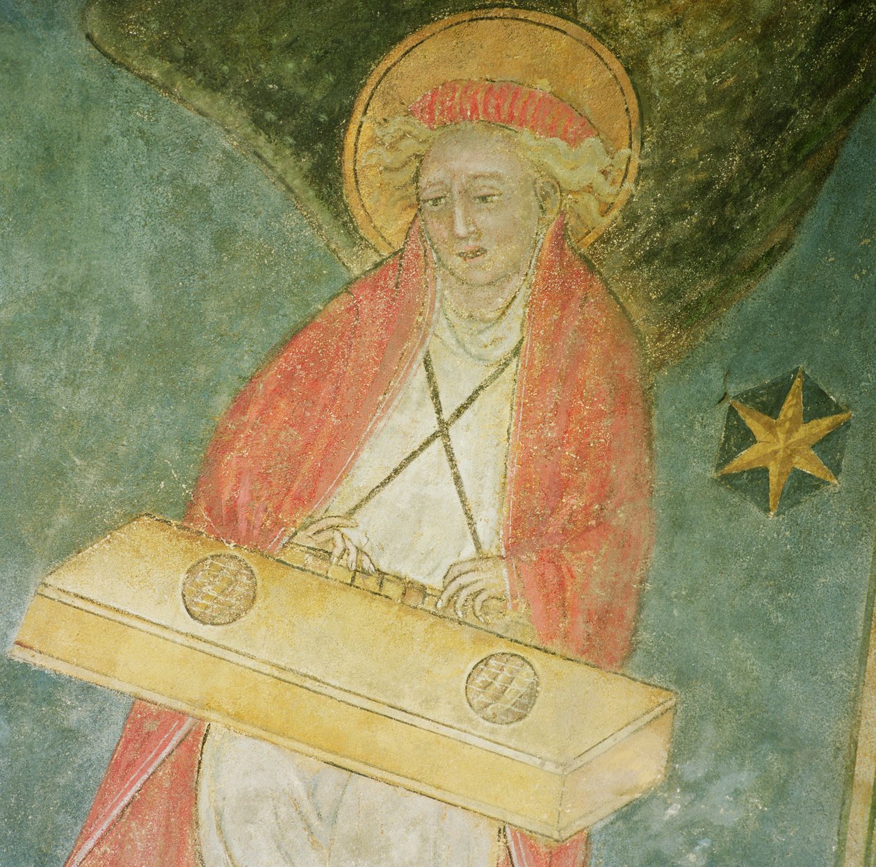 Anděl hrající na klavichord, detail z klenby krypty od French School