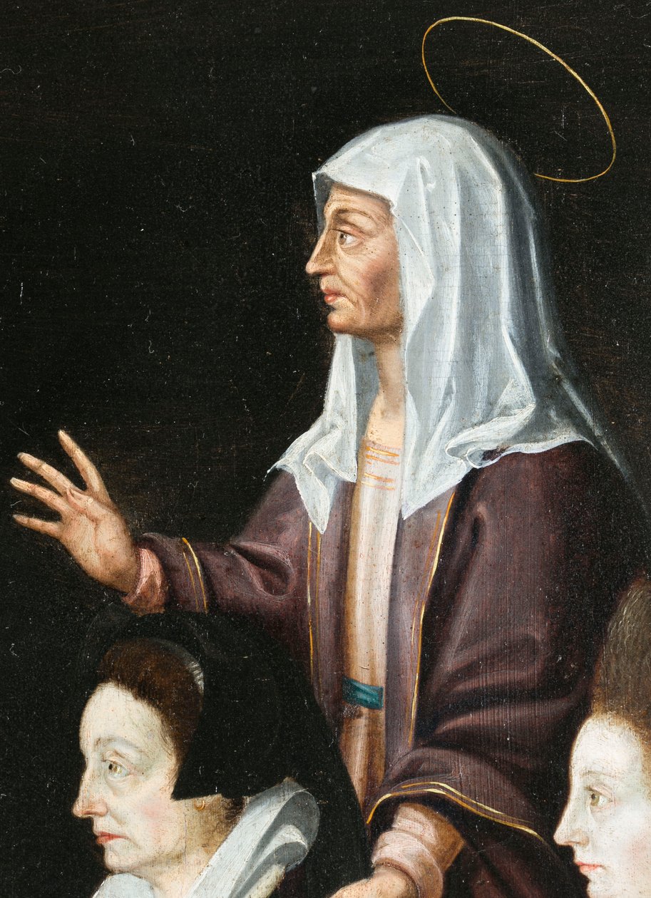 Anne Aubrey a její ochránce, detail. Triptych Aubrey od French School
