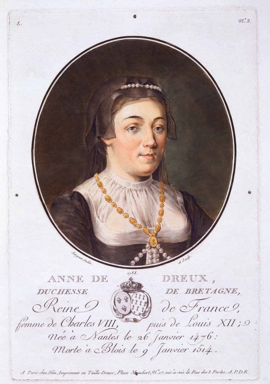 Anne de Dreux, vévodkyně z Bretaně, z Portréty velkých mužů, slavných žen a nezapomenutelných námětů Francie, vydané 1787-92 od French School