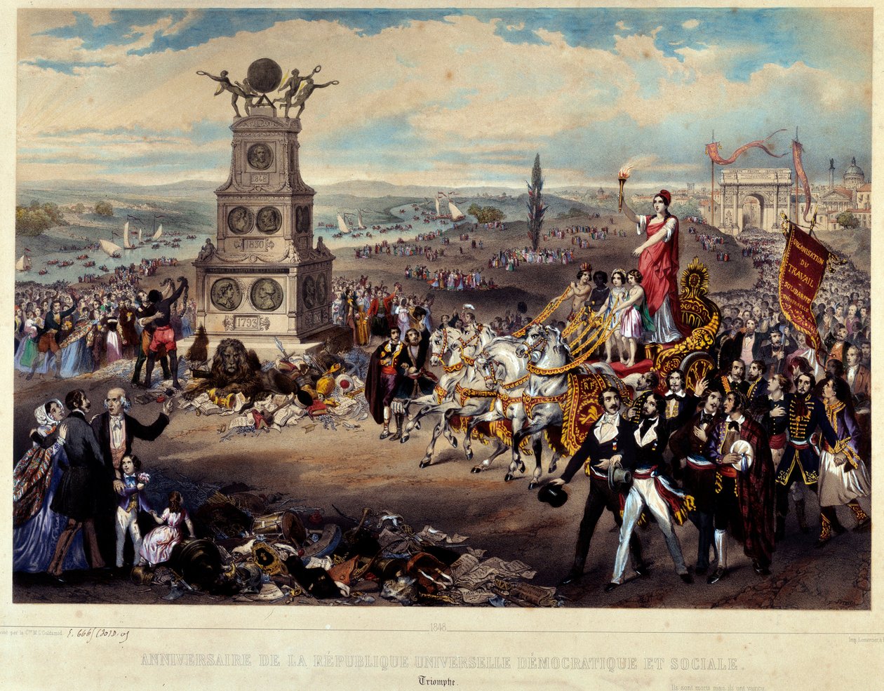 Výročí Demokratické a sociální republiky: Triomphe de La Republique. Ryté z roku 1848. Paříž, Musee Carnavalet od French School