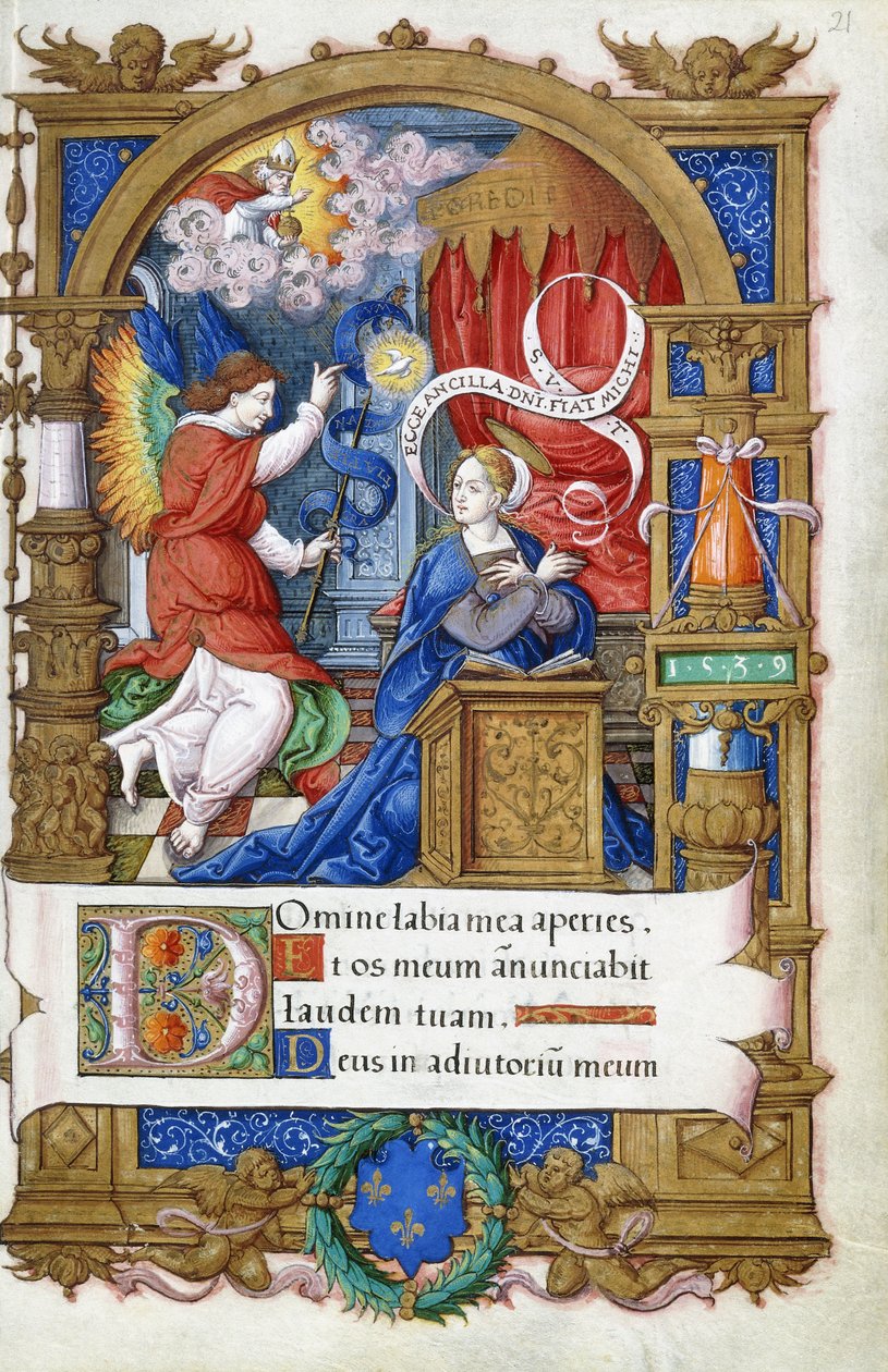 Zvěstování z knihy hodin vytvořené pro Františka I., kolem 1532-1540 od French School