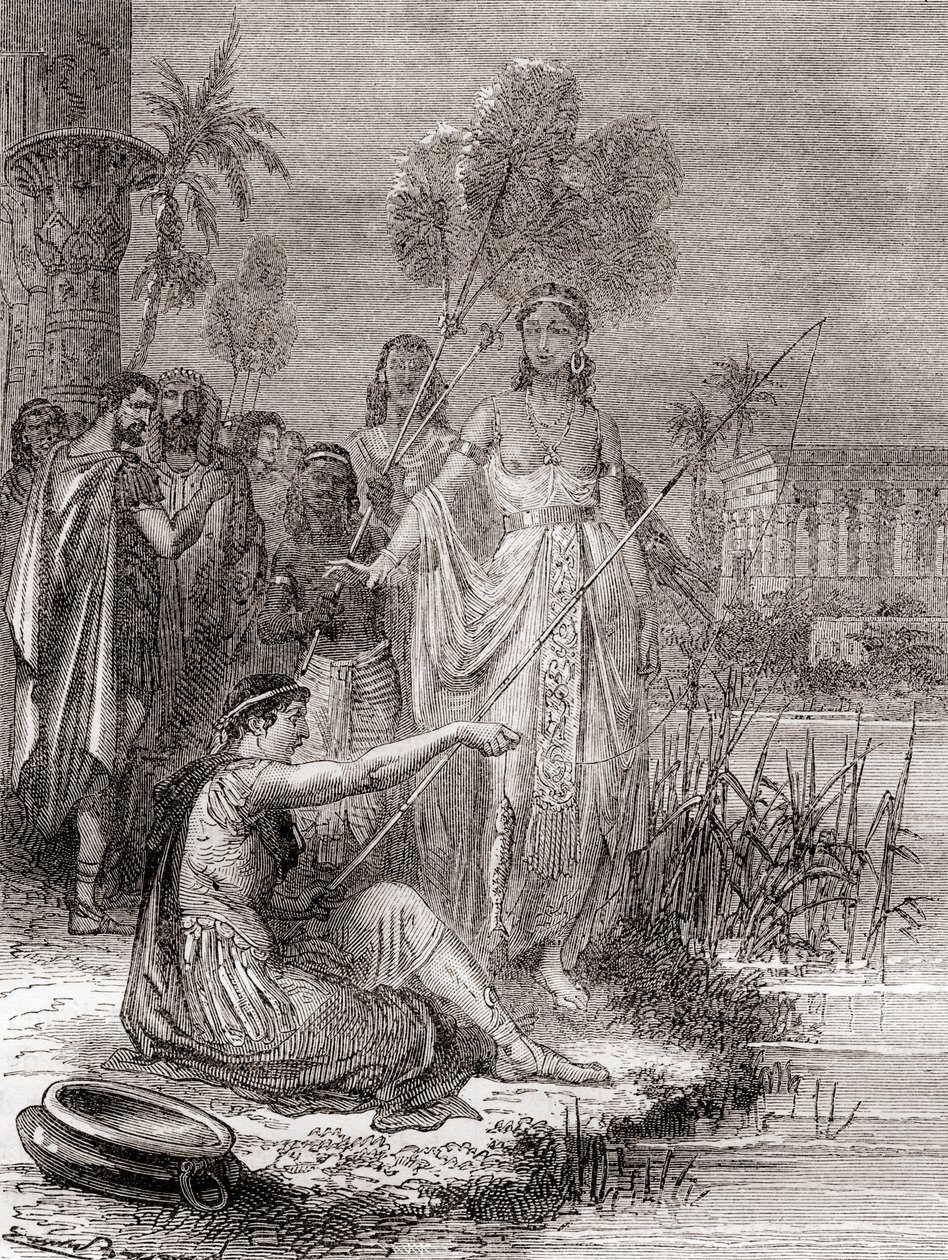 Anthony a Cleopatra loví s flotilou menších plavidel na Nilu, z „Les Merveilles de la Science“, vydáno kolem roku 1870 (rytina) od French School