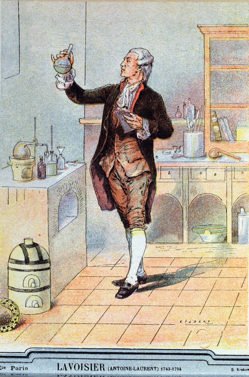 Antoine Laurent de Lavoisier (1743-94) ilustrace ze školní učebnice, kolem roku 1900 od French School