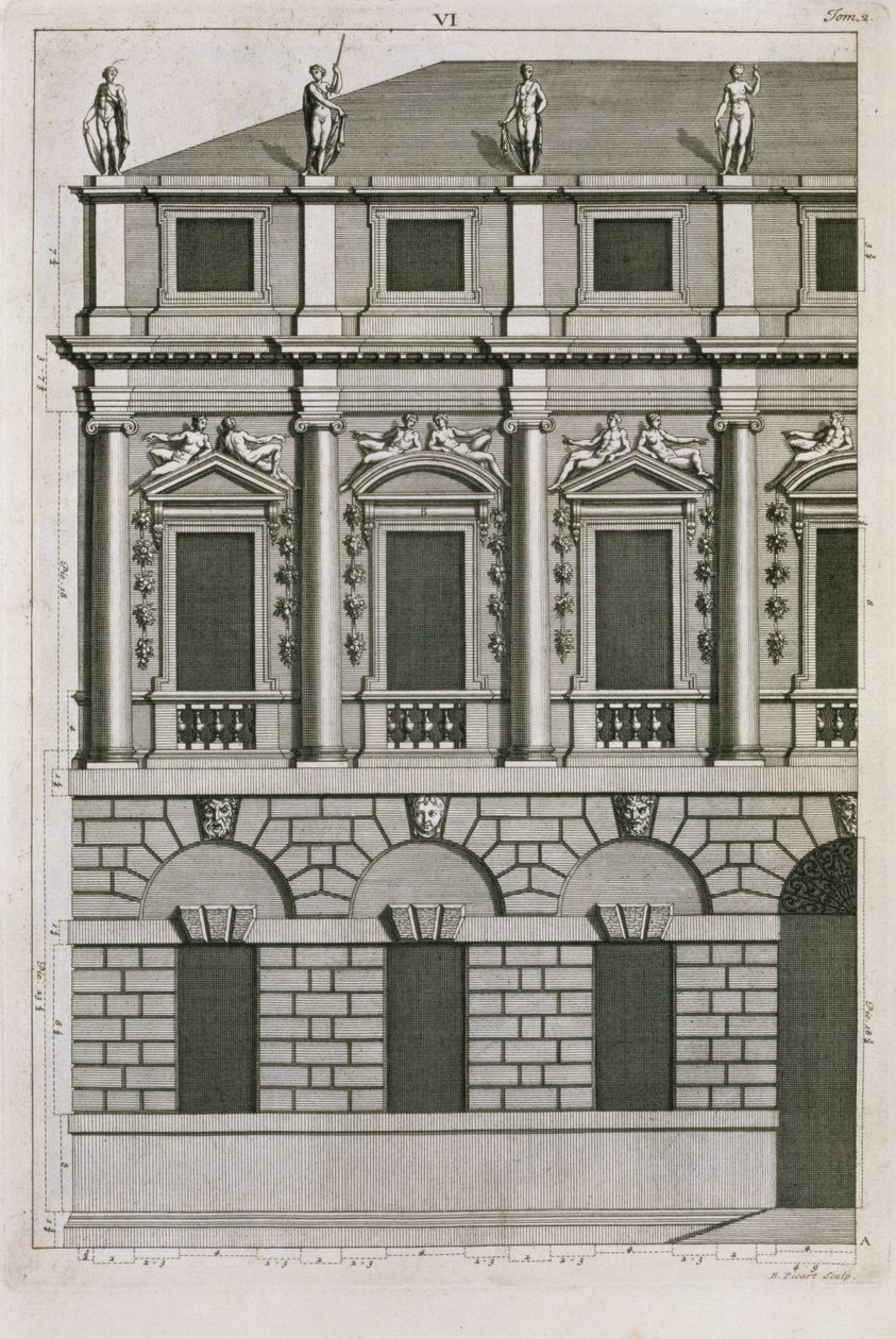 Architektonický návrh palladiánských proporcí, vyryl Bernard Picart (1673-1733), asi 1716 od French School