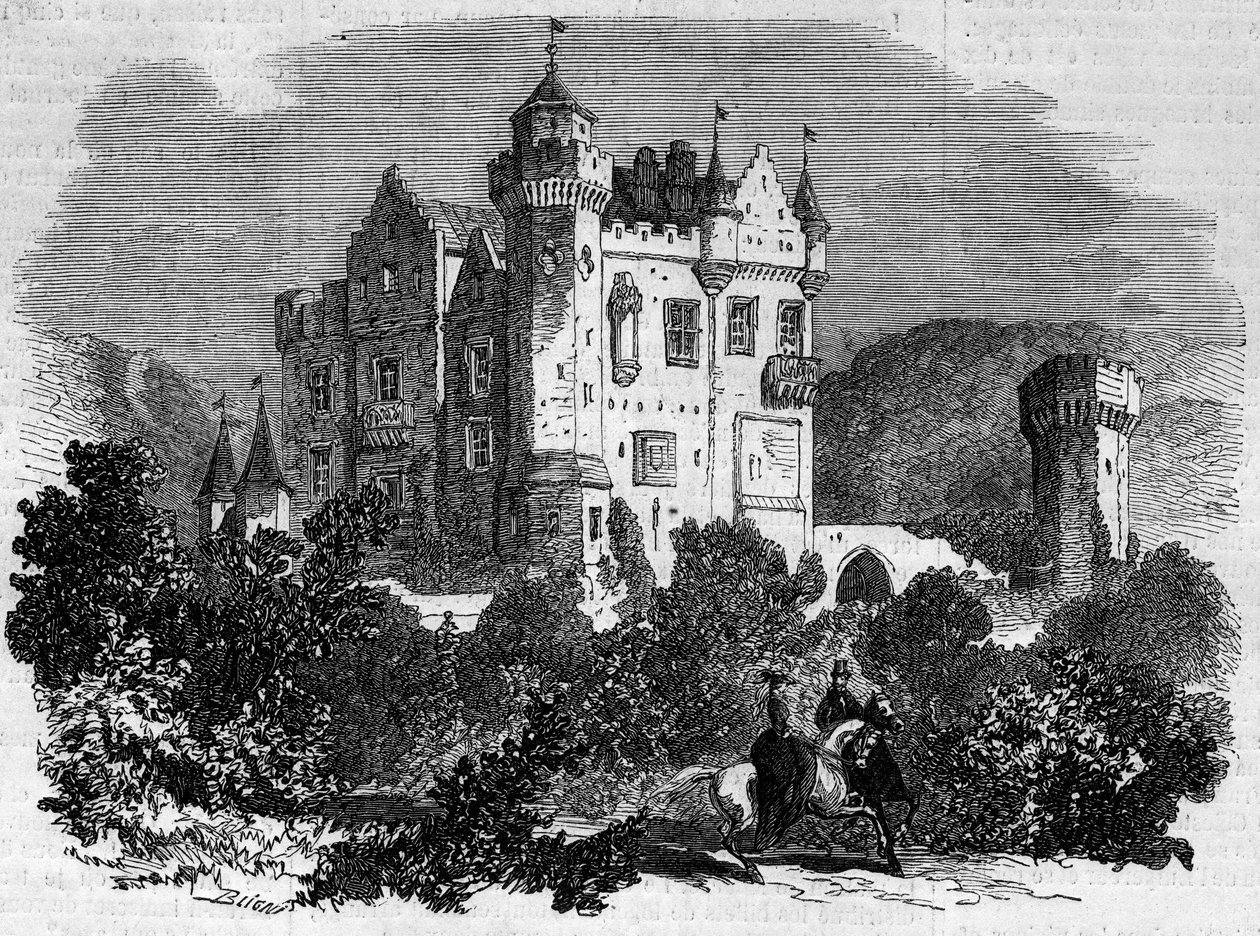 Architektura: vnější pohled na hrad Abbotsford (1824), kde žil spisovatel Walter Scott. Skotsko od French School
