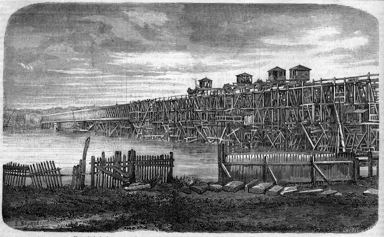 Architektura: pohled na díla kovového mostu v Bordeaux, Gironde (33) od French School