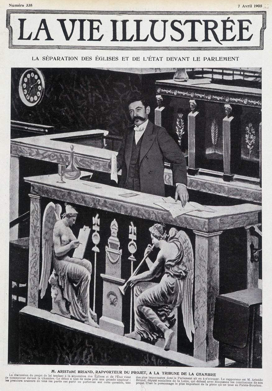 Aristide Briand na tribuně jednacího sálu (oddělení církve a státu) – v „“ La Vie Illustrée“““ ze 7. 4. 1905. od French School