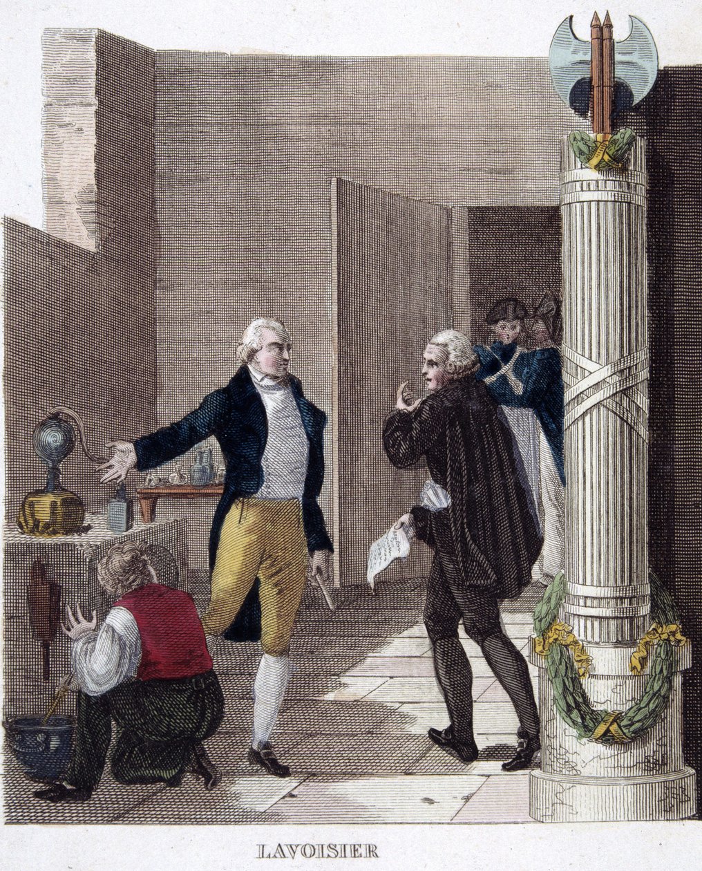 Zatčení Lavoisiera v jeho laboratoři. od French School