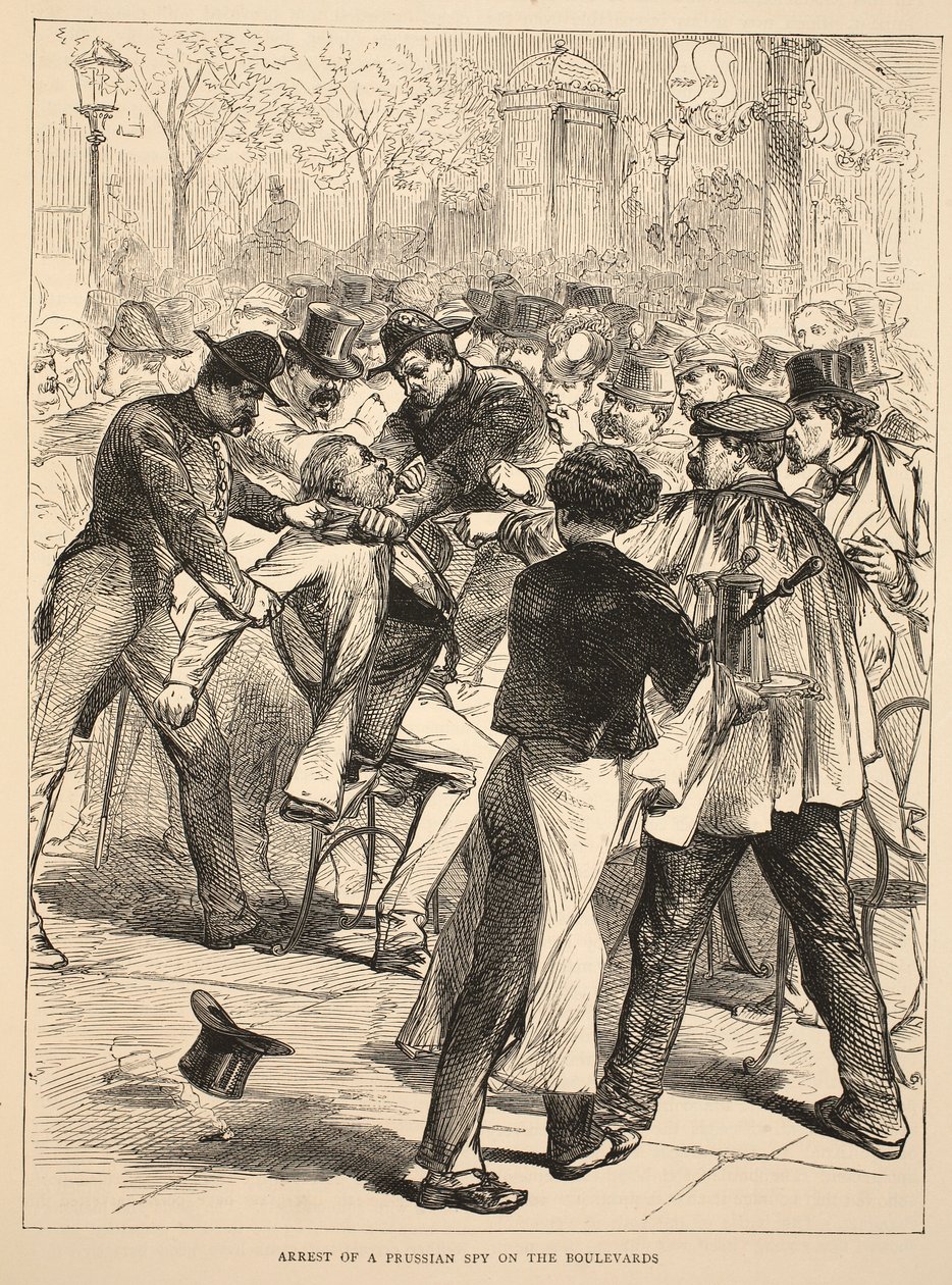 Zatčení pruského špiona na bulváru, září 1870, ilustrace z knihy "Cassell