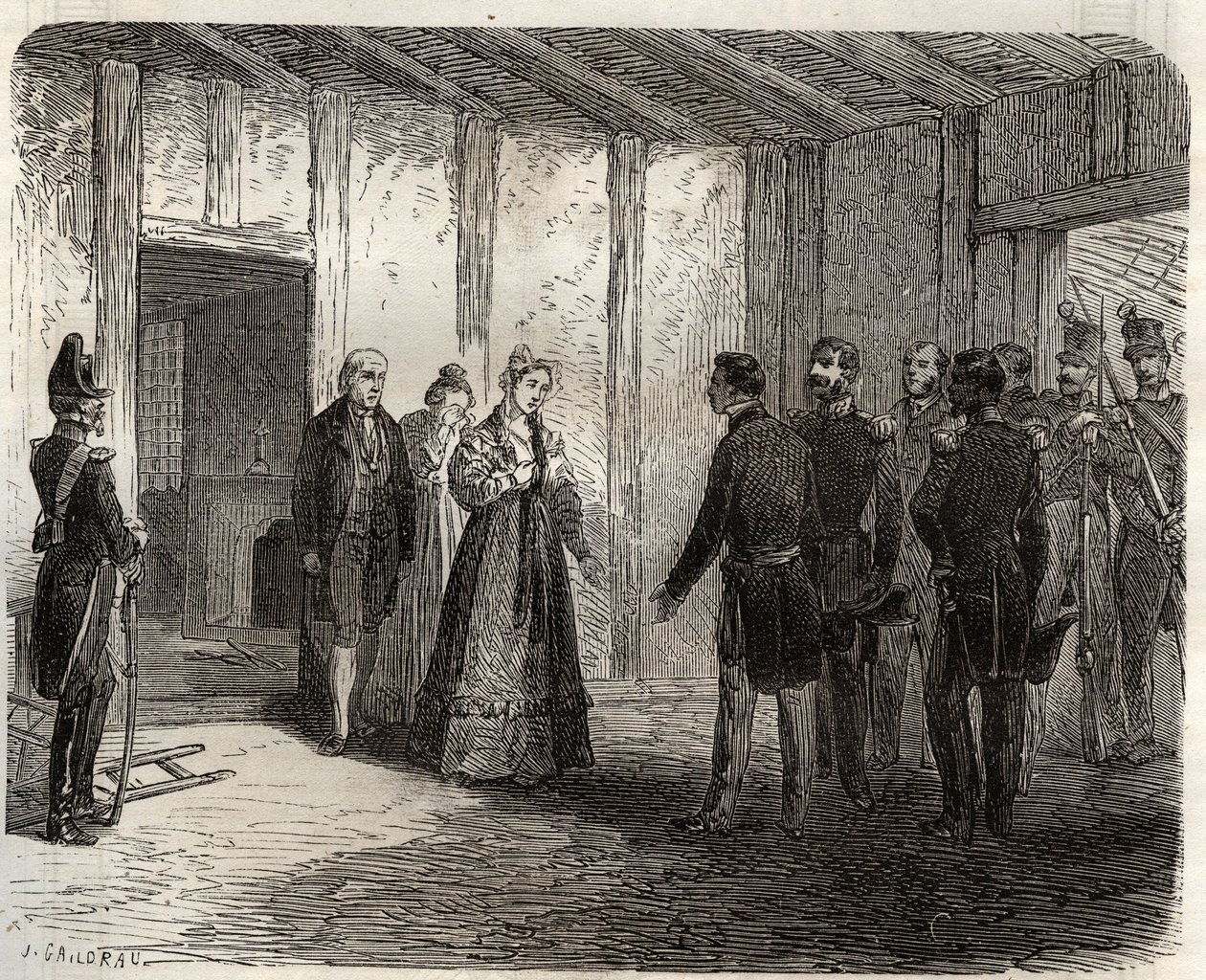 Zatčení vévodkyně z Berry (1798-1870 Marie-Caroline de Bourbon-Sicily) v Nantes dne 7. listopadu od French School