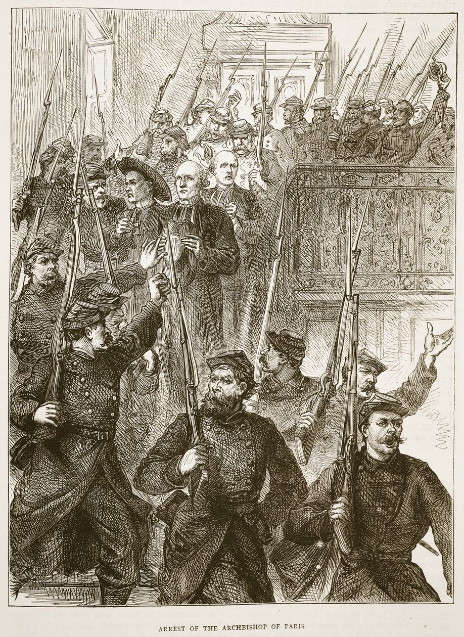 Zatčení pařížského arcibiskupa, březen 1871, ilustrace z Cassellových Dějin francouzsko-německé války 1870-1871. od French School