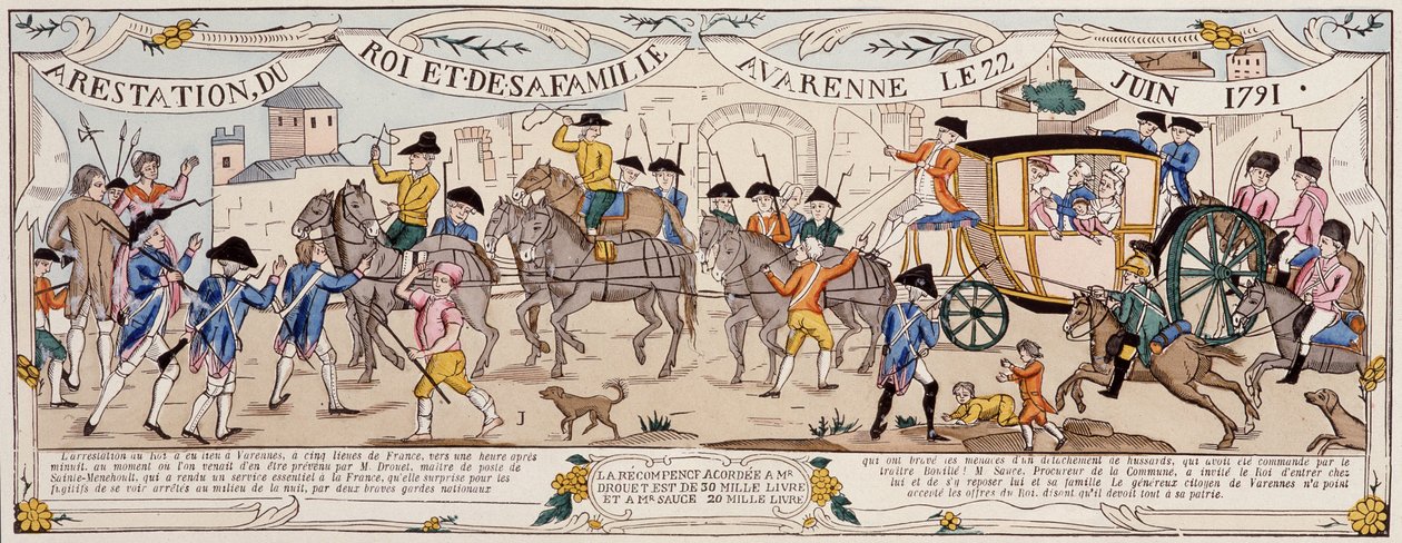 Zatčení krále a jeho rodiny ve Varennes dne 22. června 1791 od French School