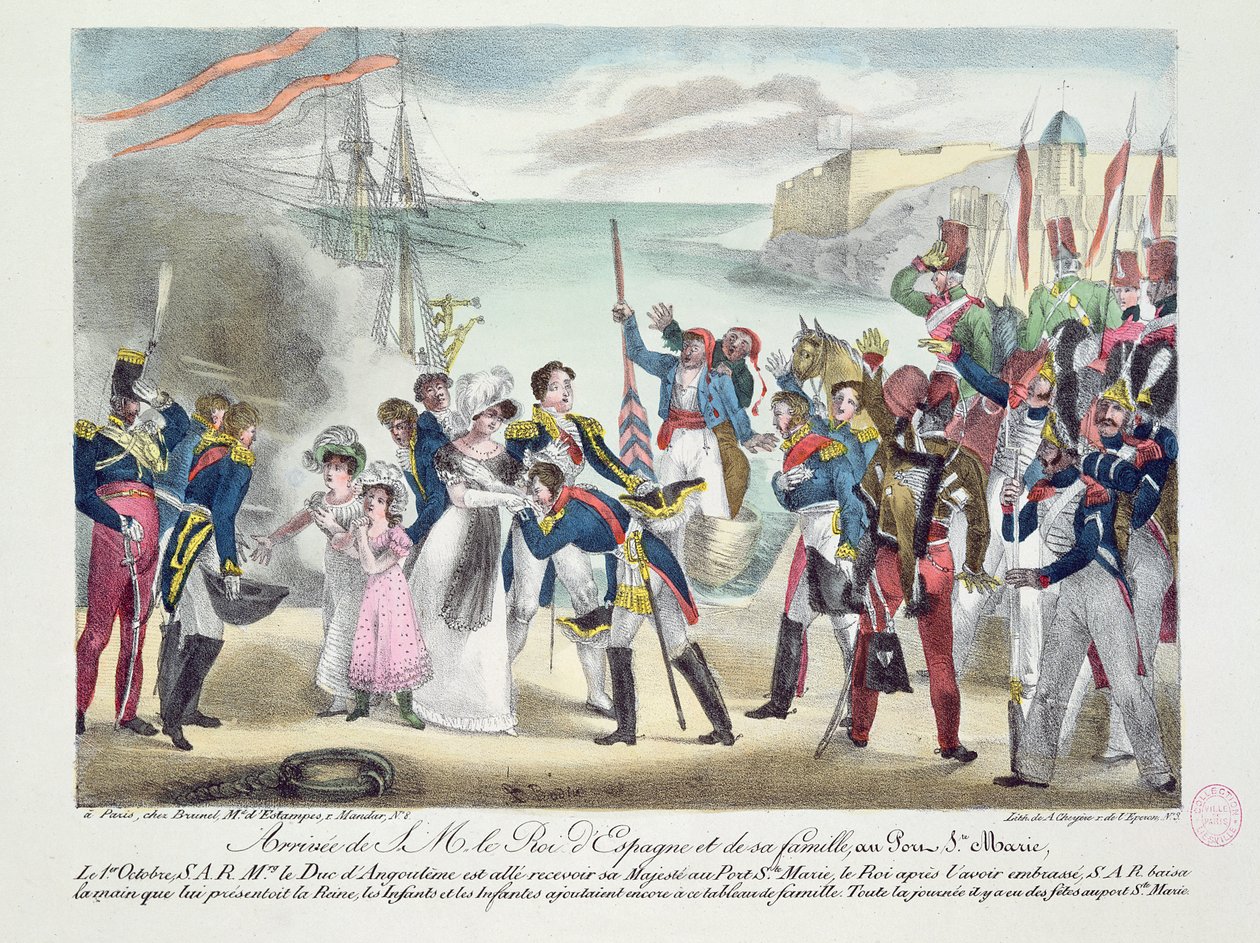 Příjezd Jeho Veličenstva Ferdinanda VII. a jeho rodiny do Porte Sainte Marie, 1. října 1823, 1823 od French School