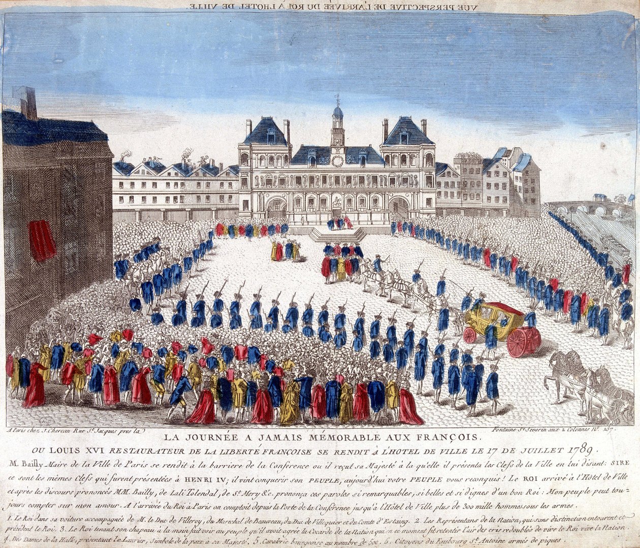Příjezd Ludvíka XVI. do Hôtel de Ville v Paříži 17. července 1789 - rytina od French School