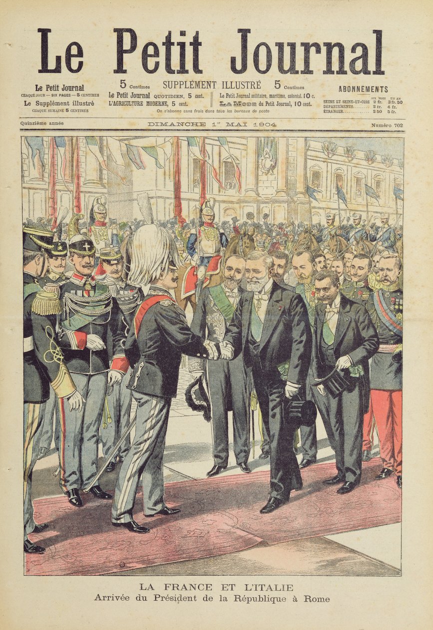Příjezd prezidenta Francouzské republiky M. Loubeta do Říma na státní návštěvu Itálie v dubnu 1904, ilustrace na obálce „Le Petit Journal“, 1. května 1904 od French School