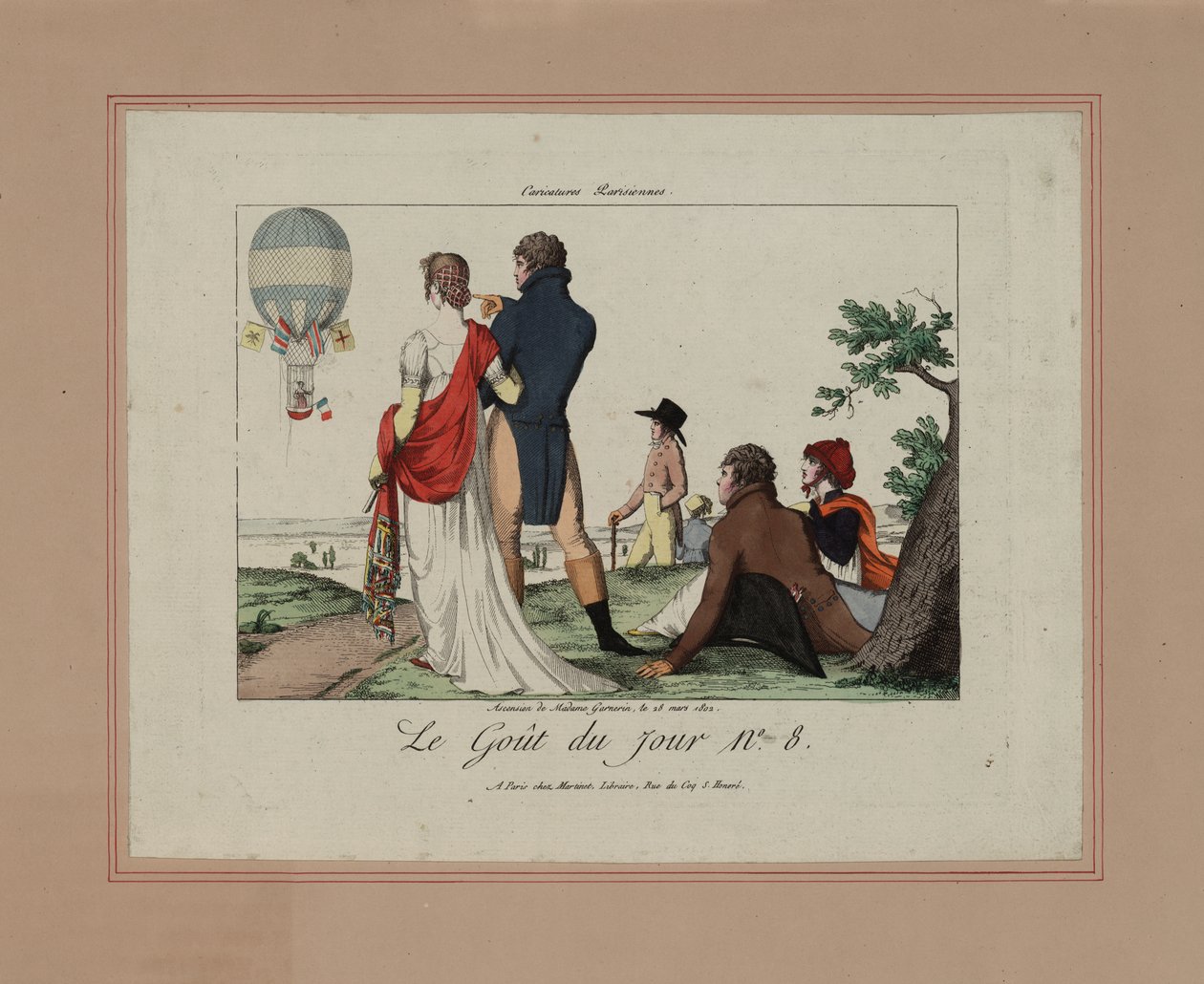 Ascension de Madame Garnerin, 28. března 1802 (barevný lept) od French School