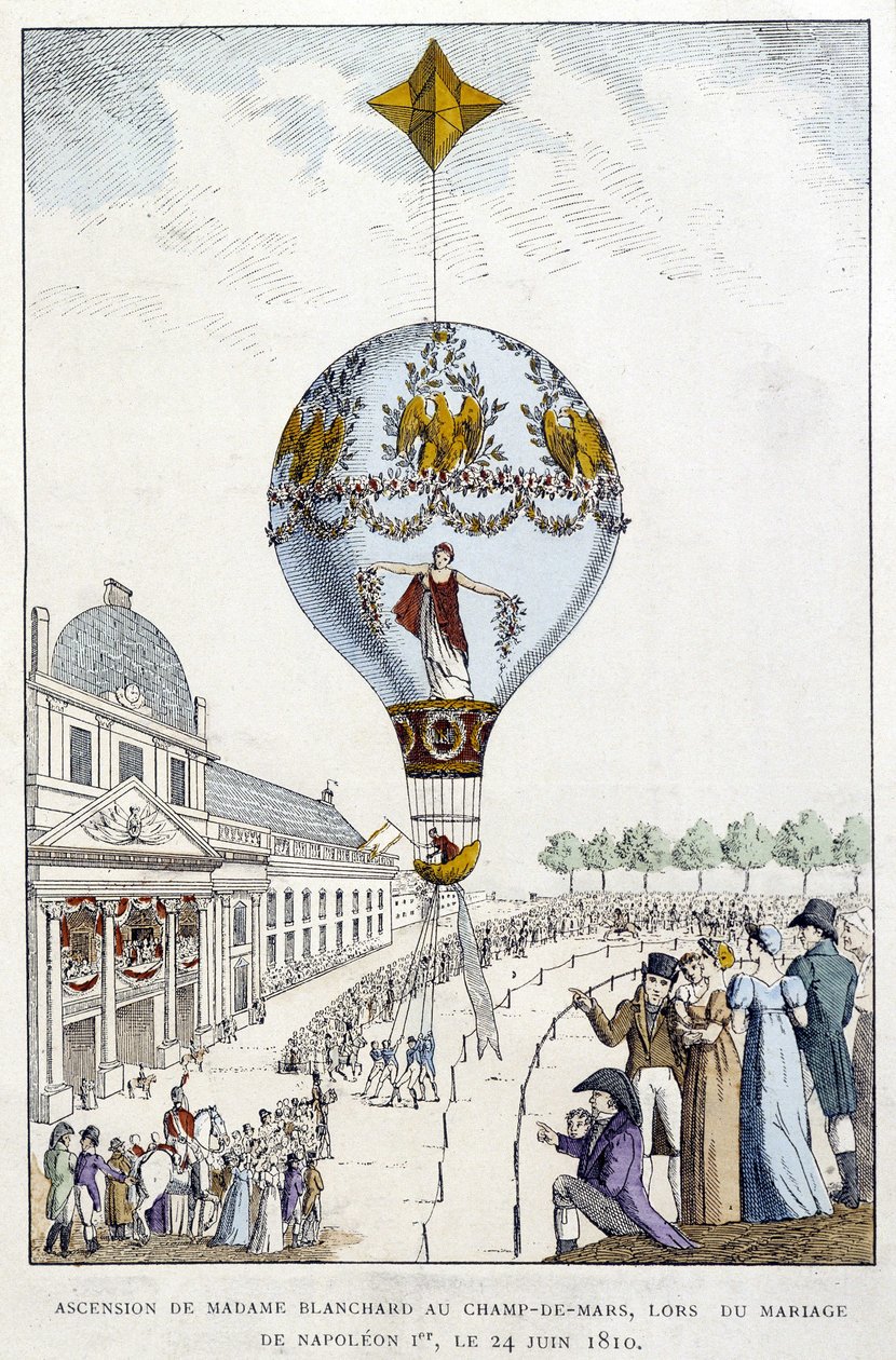Nanebevstoupení Madame de Blanchard na Champs-de-Mars, na svatbě Napoleona 1., 24. června od French School