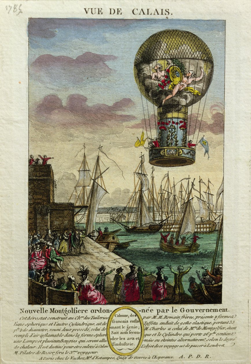Výstup horkovzdušného balónu Mongolfiere v Calais v roce 1785 od French School