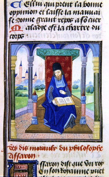 Assaron, z Histoire des Philosophes, konec 15. století (vellum) od French School