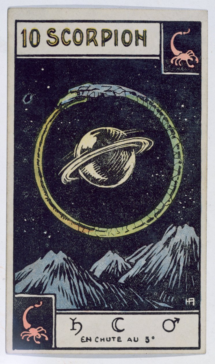 Astrologická tarotová karta zobrazující Štíra od French School