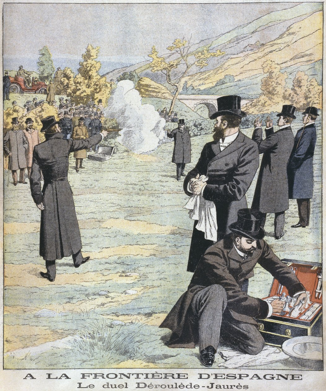 Na španělské hranici, souboj mezi Paulem Derouledem a Jean Jaures, ilustrace z Le Petit Journal: Supplement illustre, 18. prosince 1904 od French School