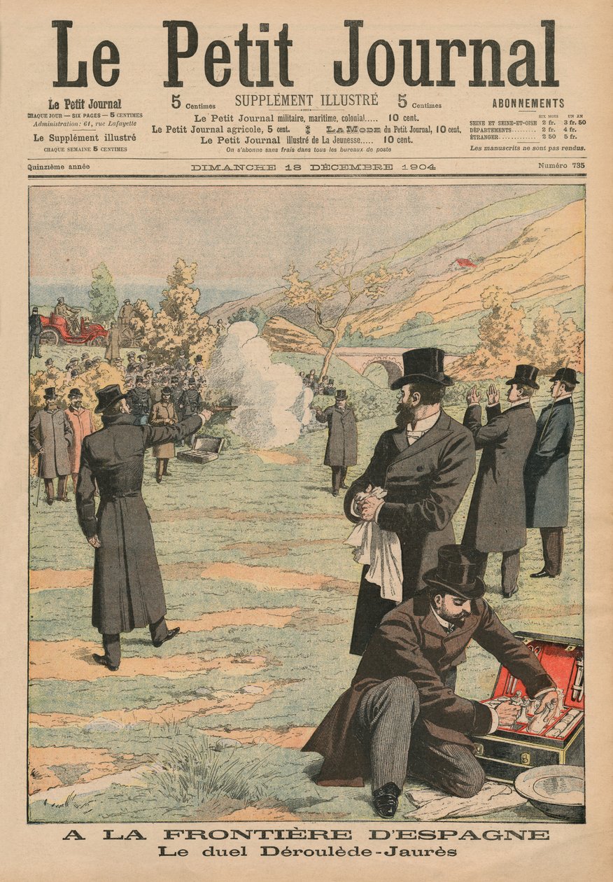 Na španělské hranici, souboj mezi Paulem Derouledem a Jean Jaures, ilustrace z Le Petit Journal, Supplement illustre, 18. prosince 1904 od French School