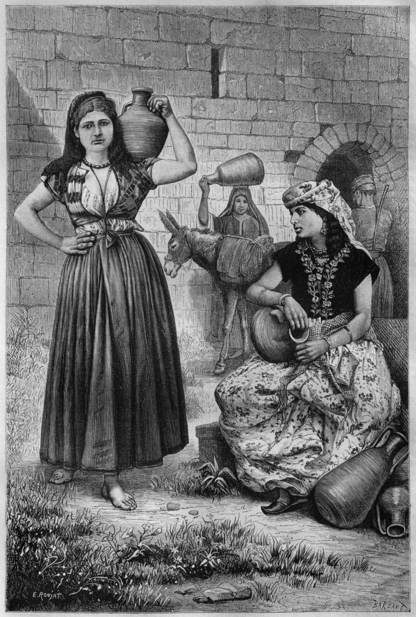 U studny, Hiram, dnes ze Sýrie. Cestuje po Fénicii, Libanonu a Judeji. 1875-1880 Louis Charles Emile Lortet, 1884 (č. rytina) od French School