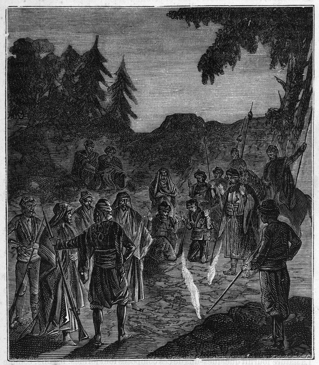 Ateshgah of Baku - Atechgah (požární dům poblíž Baku) (chrám uctívačů ohně v Ázerbájdžánu) Rytina v "" Vědy dostupné všem - populární fyzika a chemie"" od Alexise Clerca - konec 19. století. Soukromá sbírka. od French School