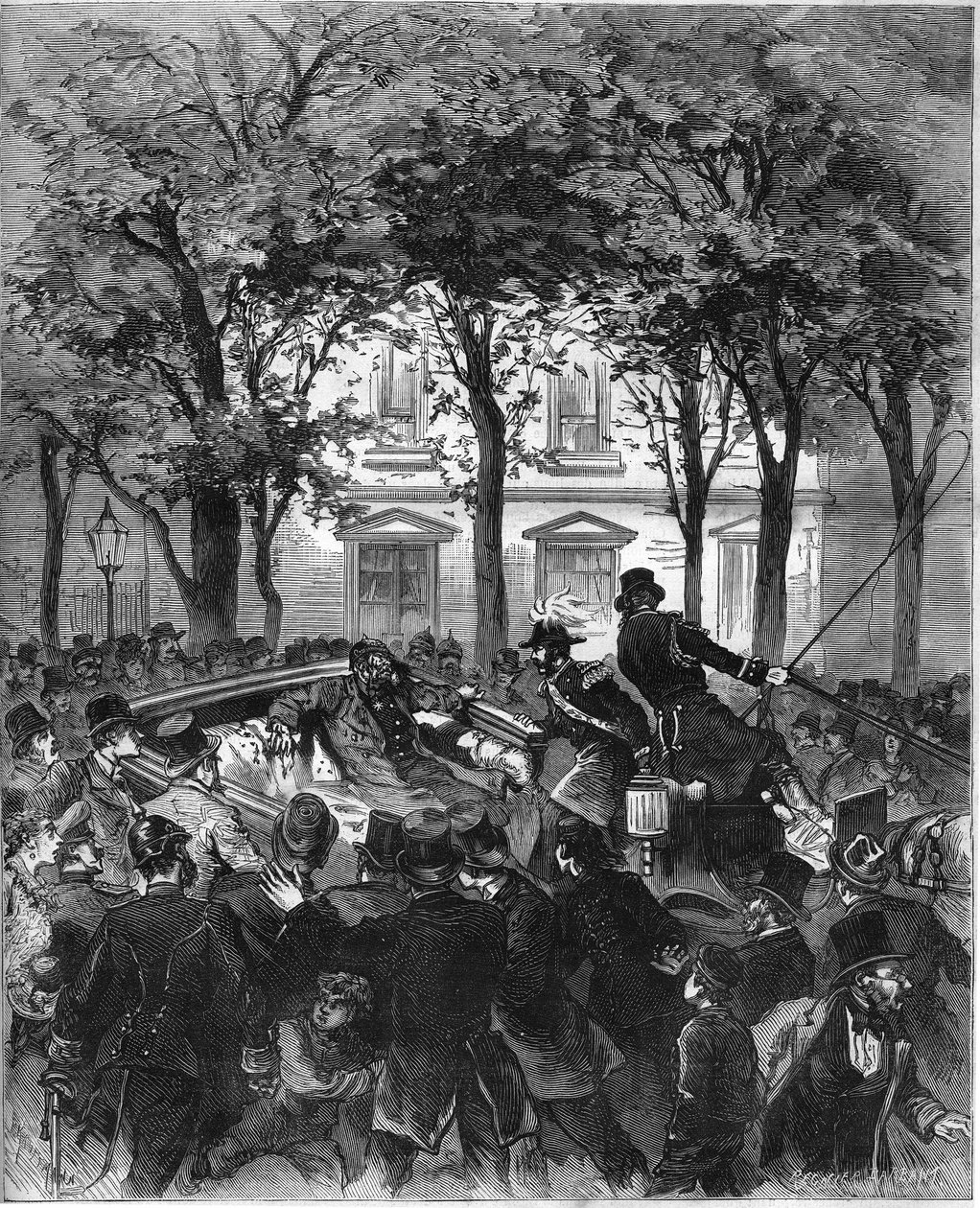 Útok na německého císaře Viléma II. (1797-1888), Berlín, 2. června 1878: císař byl zraněn výstřelem německého anachisty Karla Nobilinga. Rytina v „“ Le Monde Illustré““ n¡1106 z 8. června 1878. od French School