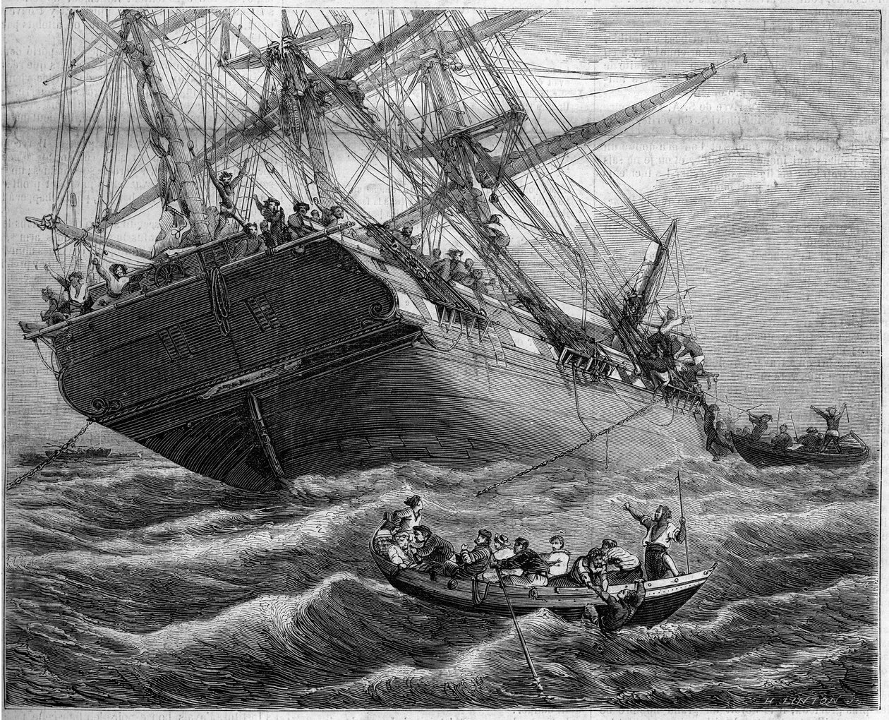 Útok a rabování tří francouzských rohoží „Pauline et Victoire“ v Detroitu v Torres (Oceánie) malajskými piráty v roce 1859. Kresba pana Duranta Bragera. Rytina od Lintona v „“The Illustrous World”” č. 94 z 29. ledna 1859. od French School