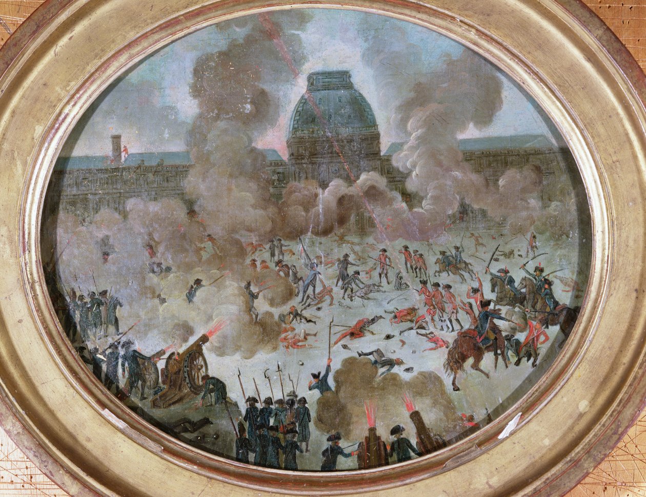 Útok na Tuileries, Paříž, 10. srpna 1792 (kvaš na plátně) od French School