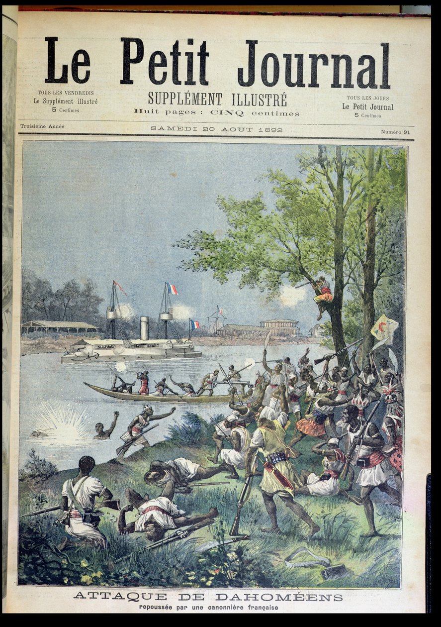 Útok na vesničany z Dahomey, z Le Petit Journal, 20. srpna 1892 od French School