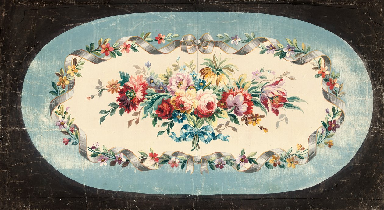 Design Aubusson pro opěradlo pohovky nebo opěradlo sedadla ze sprejů smíšených květin v páskových a květinových okrajích od French School