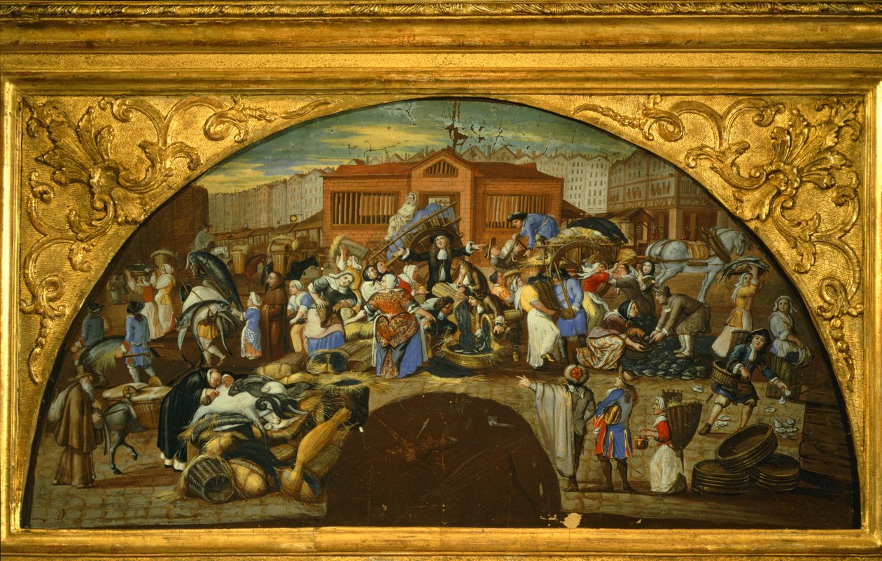 Prodej ryb v aukční síni Les Halles v Paříži (malba na plátně) od French School