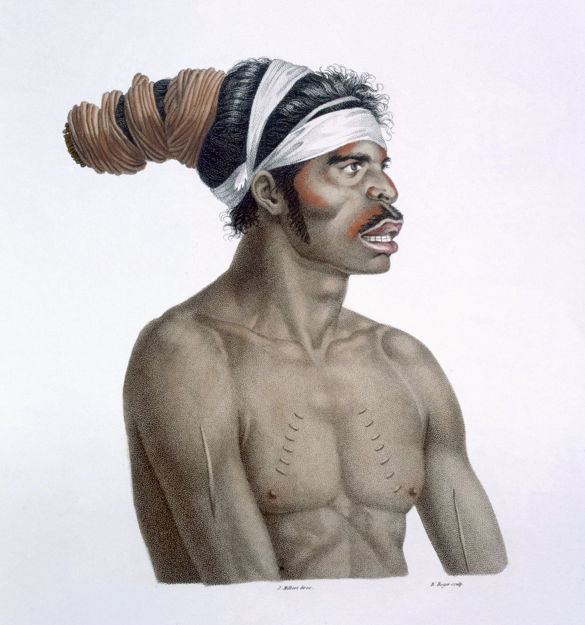 Australský domorodec, muž jménem Cour-rou-bari-gal, z New Holland, 1812 od French School