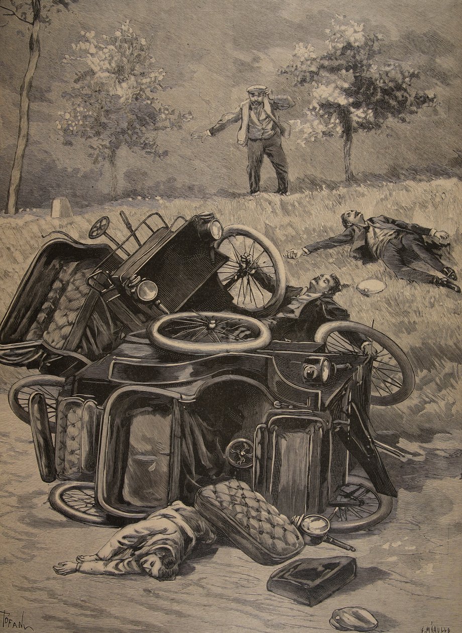 Automobilová nehoda, ilustrace z Le Petit Journal: Supplement illustrious, 1898 od French School