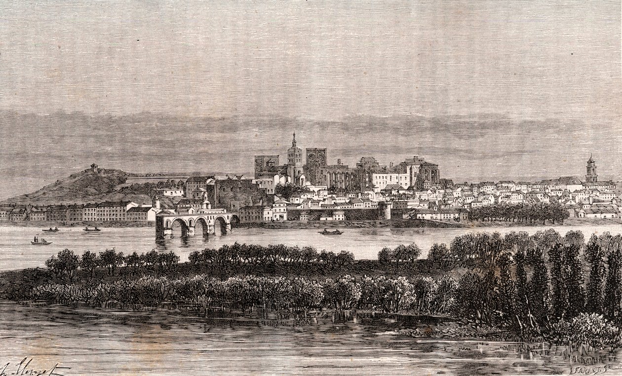 Avignon ve Vaucluse - rytina v „La France illustrée: geografie, historie, statistická správa“ od V.A. Malt-Brown. 1884 od French School