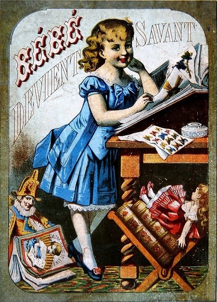 „Dítě se stává učencem“, kolem roku 1870 (barevné lito) od French School