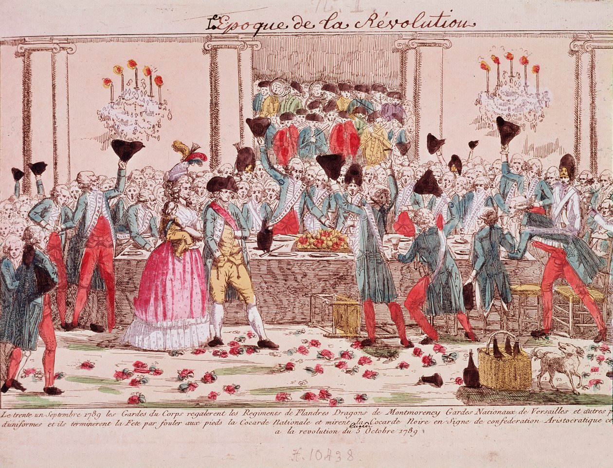 Banket pořádaný 1. října 1789 královskou tělesnou stráží na uvítanou příchod flanderského pluku (rytina) od French School