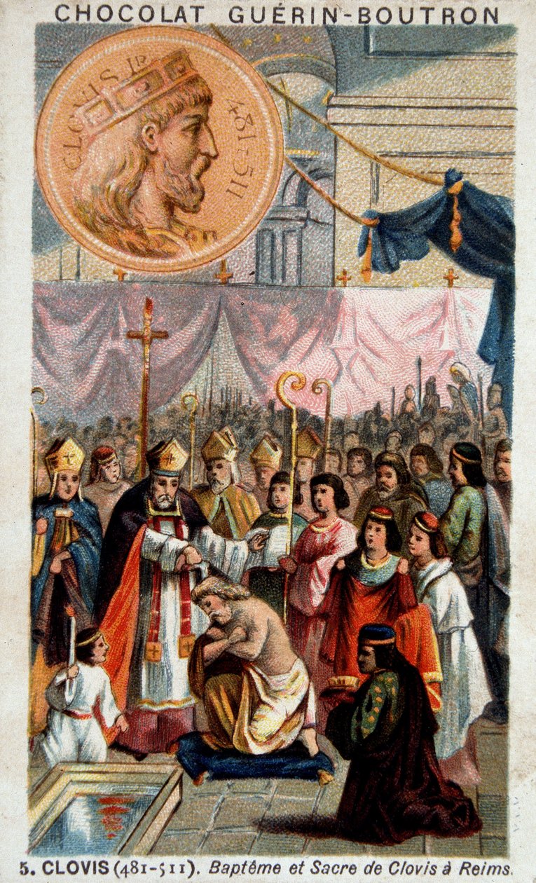 Bapteme a posvátný Chlodovo v katedrále v Remeši, 25. prosince 496, od Saint Remi, předvečer Remeše. od French School