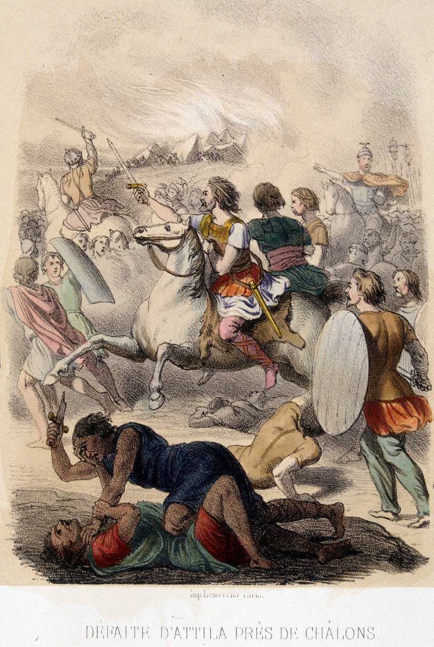 Invaze barbarů – Attilova porážka poblíž Chalons od French School